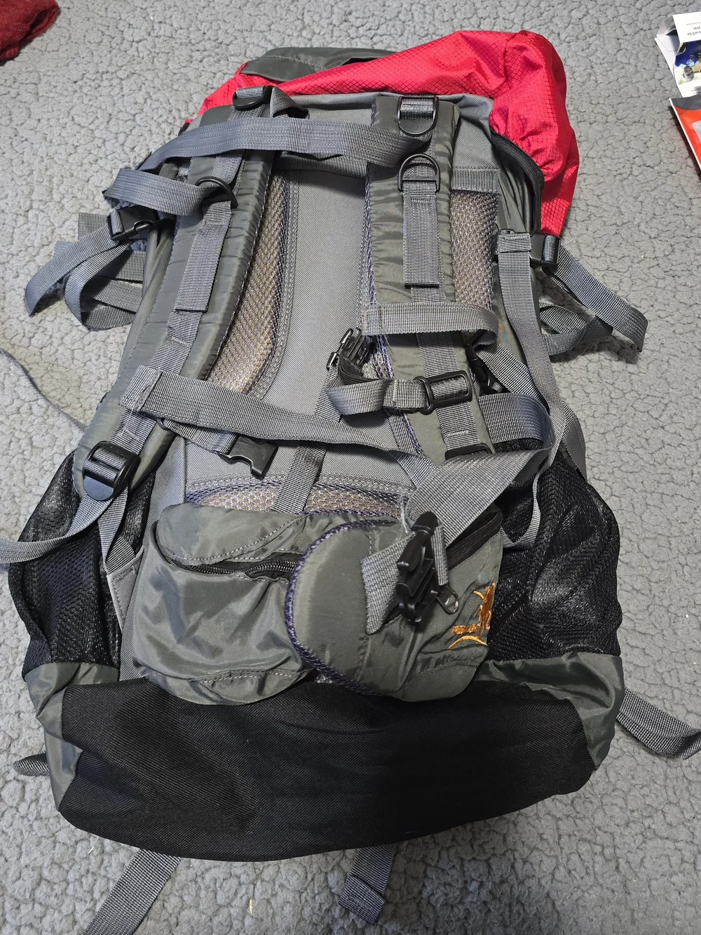 Rugged Red & Gray Outdoor Backpack with Bungee Storage